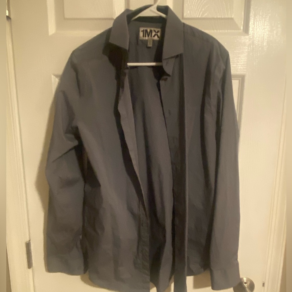Express 1mx Grey button down shirt